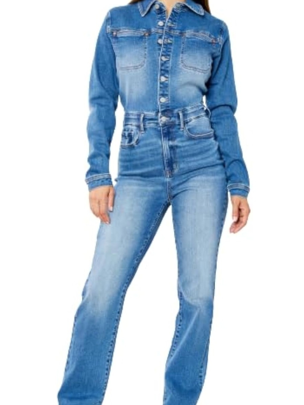 NWT JUDY BLUE Classic High-Rise Light Blue Women's Denim Jumpsuit